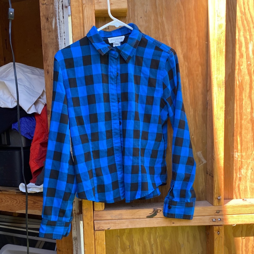 Jones New York Blue and Black Checkered Women's Shirt